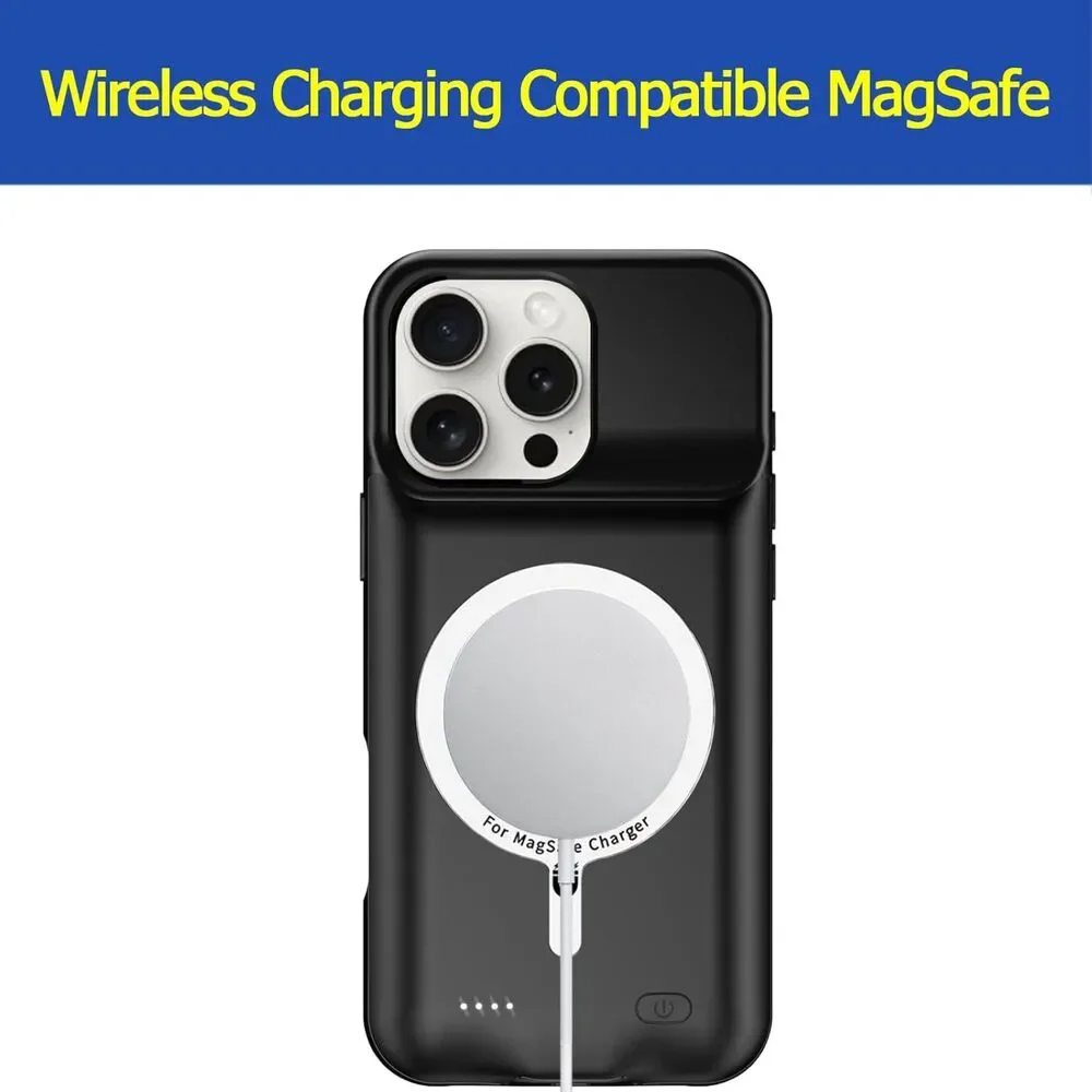 iPhone 16 Pro Max Battery Case 12000mAh Extended Power Wireless Charging Case